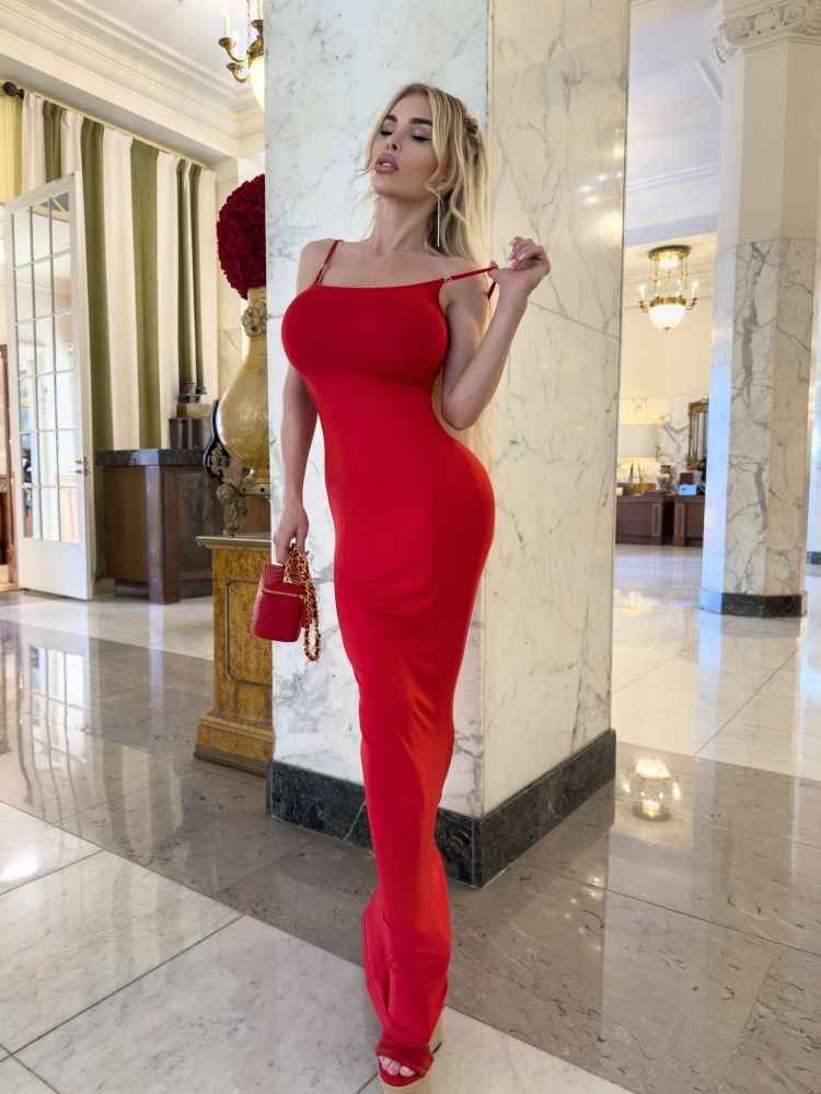 Bona Fide: Long Cami Dress "Red"
